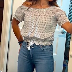 Auguste On or Off Shoulder Top (Mini, Black Polka Dots)